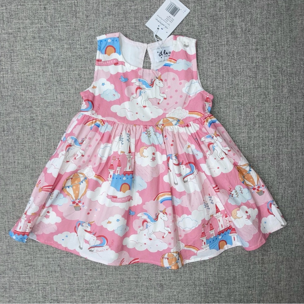 Lola and The Boys 6-12m NWT Pink Unicorn and Castle Dress